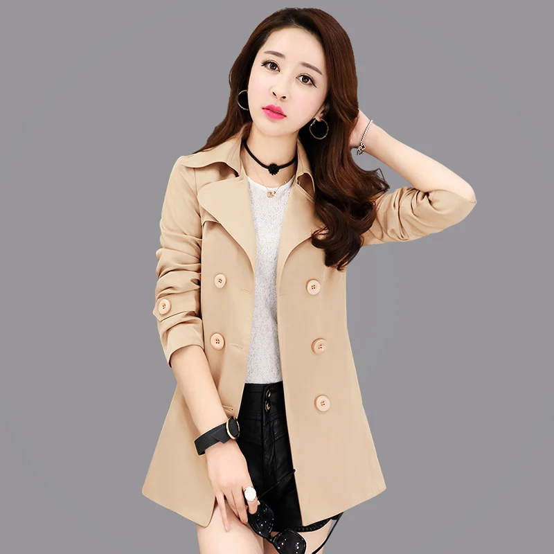 

New 2019 Spring Harajuku Windbreaker Women Vintage Slim Classic Trench Coat Plus Size Ladies Double Breasted Medium Long Coats