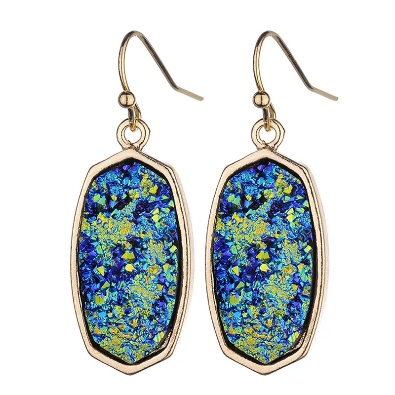 HUIDANG Irregular geometric imitation druzy stone earrings ornament ear