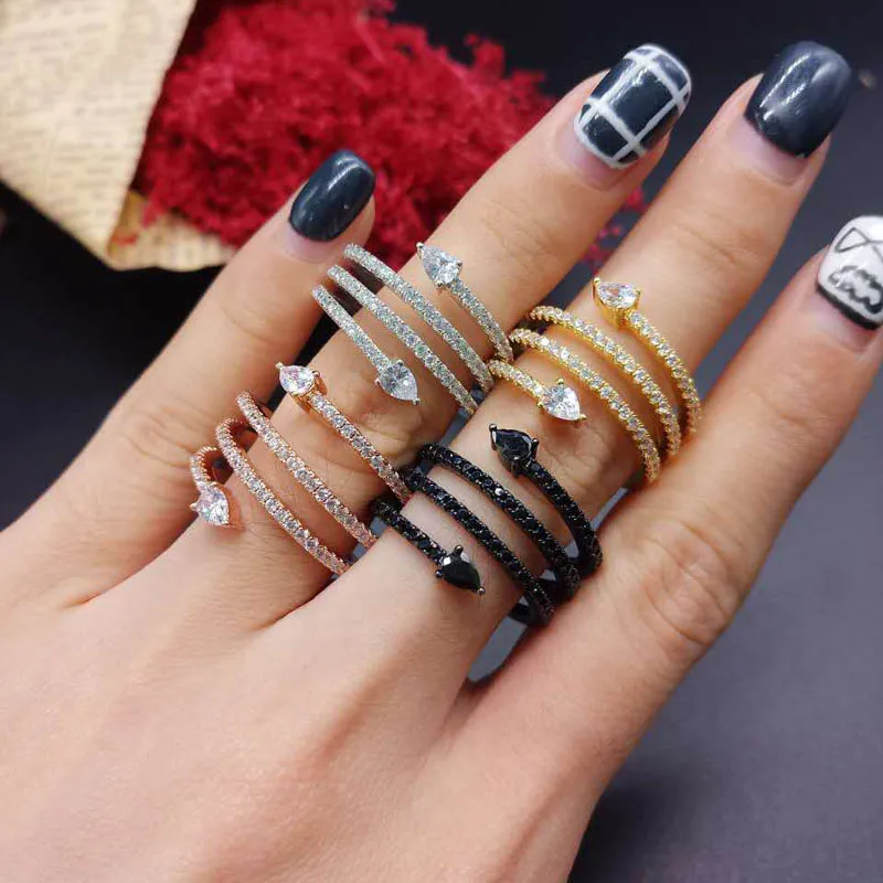 

jankelly Brand Design New Sliver Color AAA Cubic Zirconia Open Ring Fashion for Women Round Crystal Wedding Jewelry
