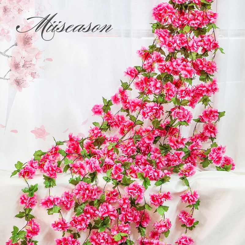 

230cm Artificial Cherry Blossoms Flower Vines Silk Arch party supplies Garland Fake Cherry Flower Rattan Wedding home Decor