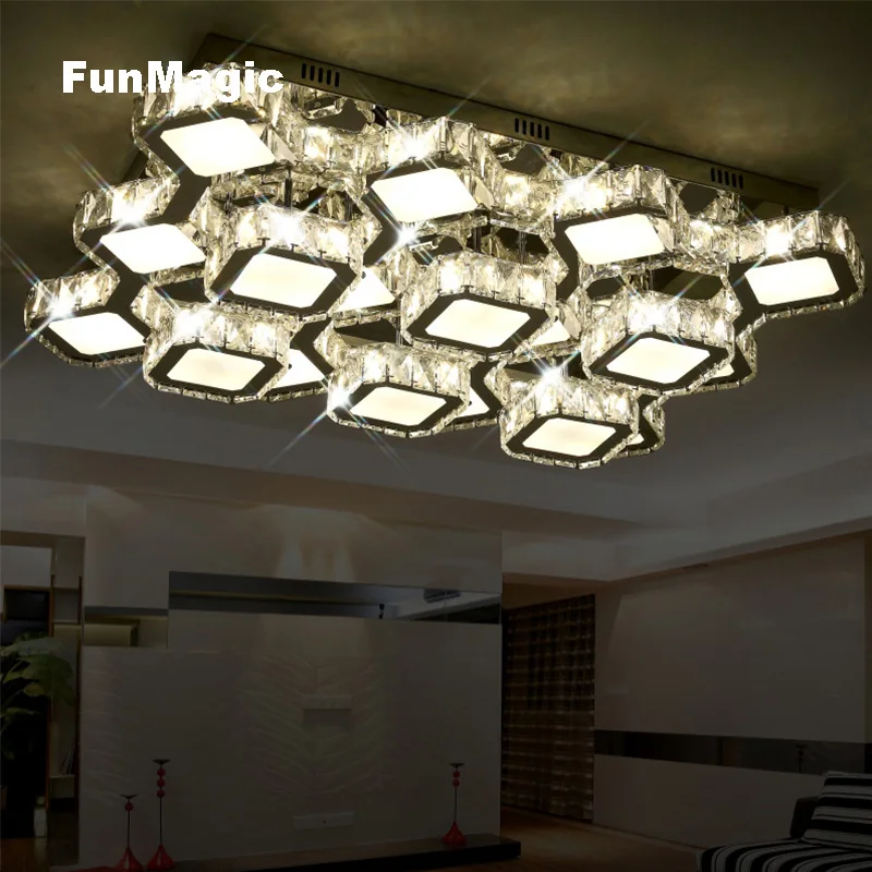 

Post-modern Rectangle Discoloration Diamond LED Crystal Ceiling Light Remote Control Living Room Lighting Surface Mount LED Lamp