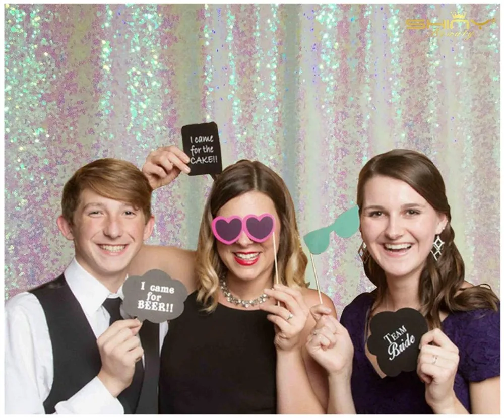 ShinyBeauty изменен белый 4x6ft блесток Photo Booth фон Свадьба Photobooth реквизит Shimmer Шторы
