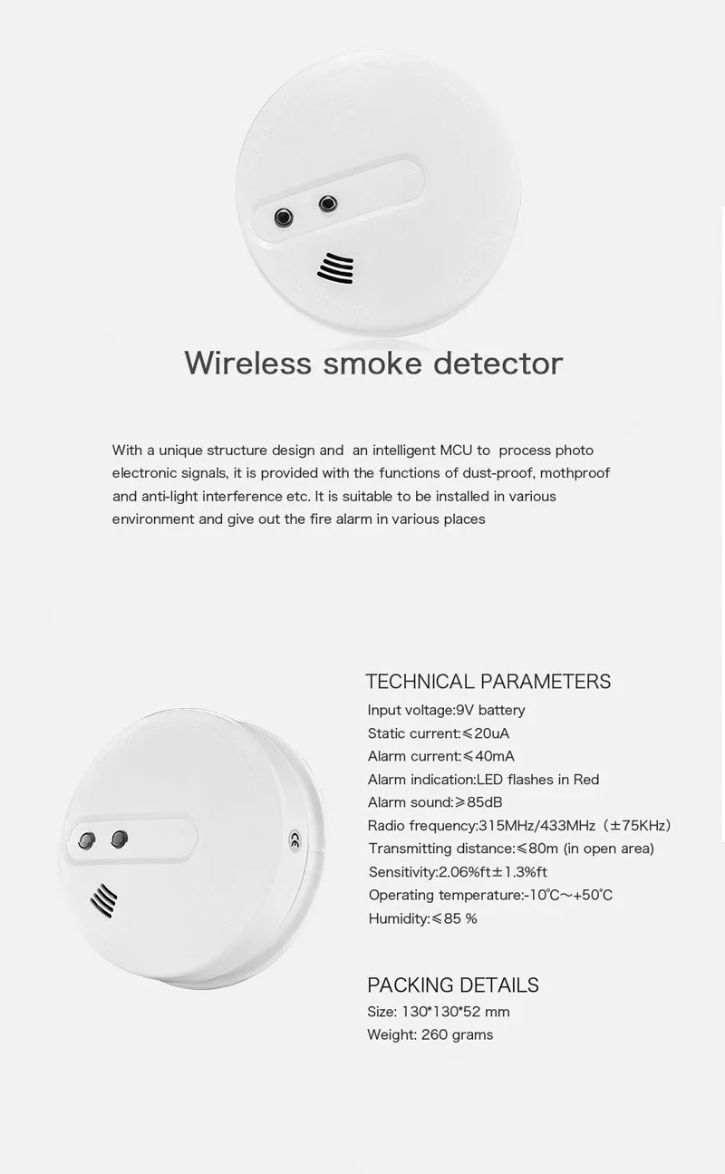 Датчик тепла и датчик задымления «2-в-1 беспроводной детектор с батарейным питанием UL 268 Сертифицированный