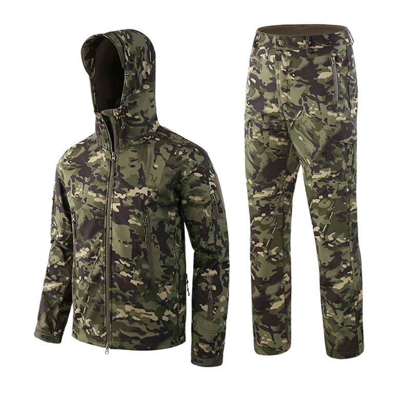 

Camouflage Hunting Clothing Shark Skin Soft Shell Lurker Tad V 4.0 Outdoor Tactical Military Fleece Jacket + Uniform Pants Suits