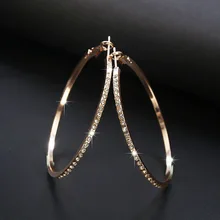 Moda brincos de argola com strass grande círculo brincos simples círculo grande ouro cor laço brincos para mulher