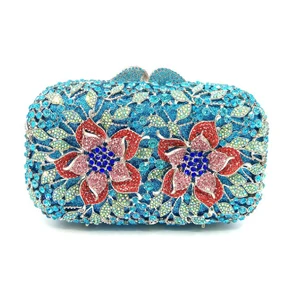 Роскошные полые двойной цветок алмаз женские мини клатчи с цепочкой вечерняя сумка расшитая кристаллами сумочка-клатч женские вечерние элегантные дамские сумки - Цвет: Light Bluer