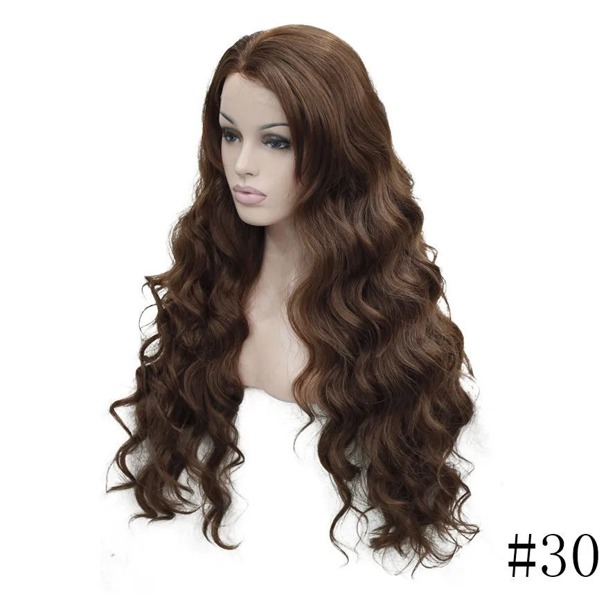 Женские передние парики шнурка очень длинные волнистые черный/коричневый 30 дюймов синтетический парик 5 цветов StrongBeauty