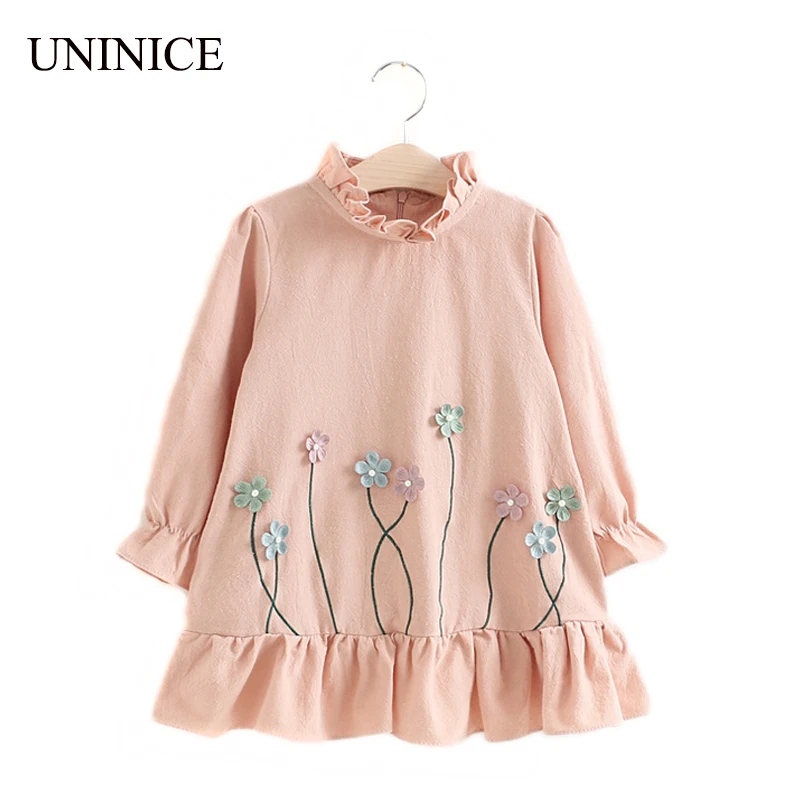 UNINICE 2017 Spring Children s Clothing Dresses For Girls Korean Fashion Lace Collar Girl Teenager Dress