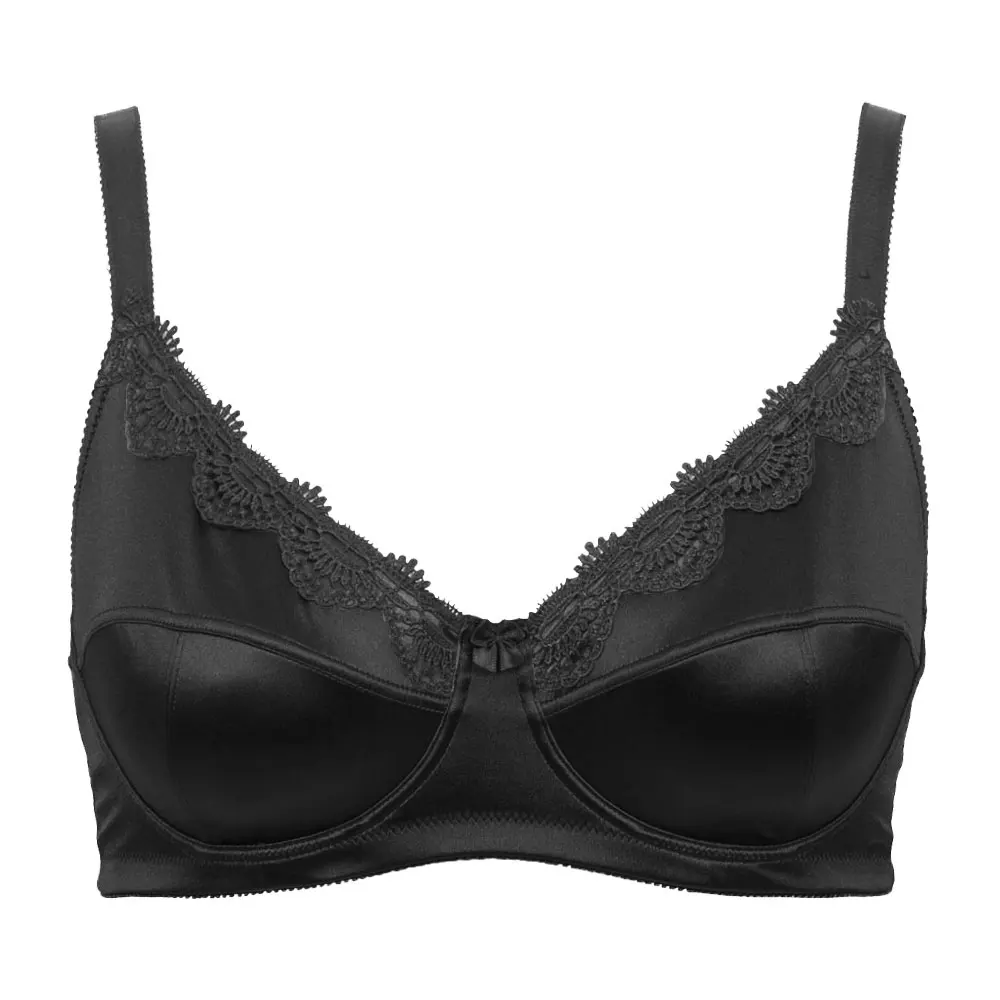 plunge bra MiaoErSiDai Women Plus Size Bra Unlined Embroidery Satin Full Coverage Bra 36 38 40 42 44 46 C D DD DDD E F black bra Bras