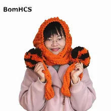 BomHCS красивый зимний подарок большая Кепка с помпонами шарф ручной работы вязаная Толстая шапочка шейный платок