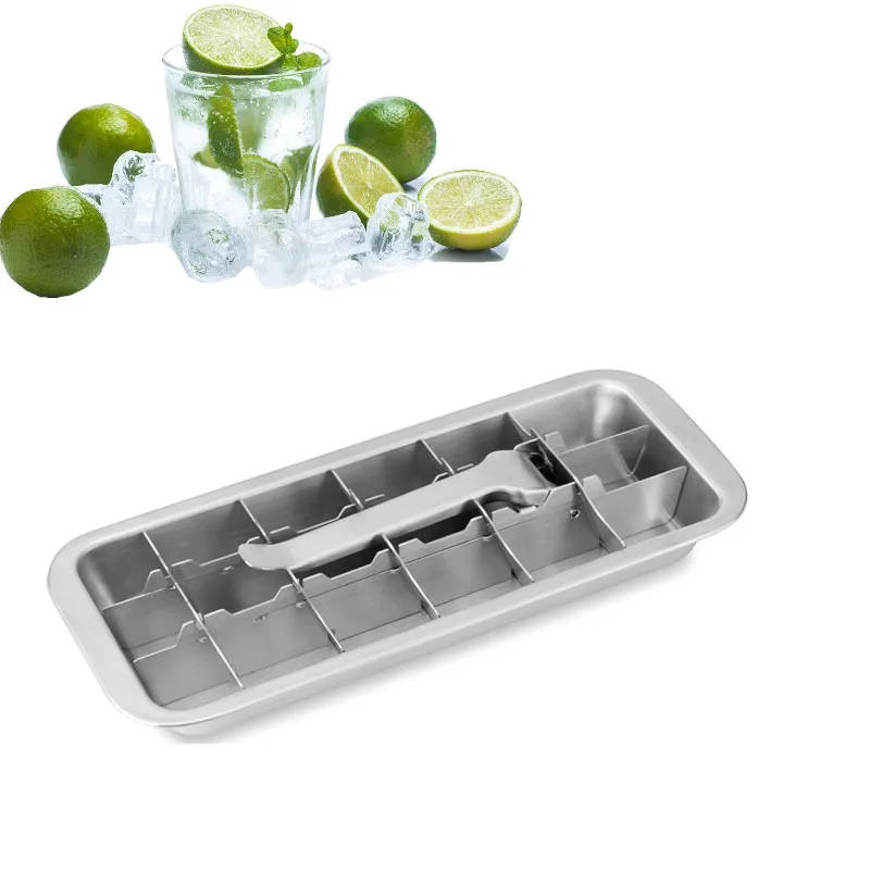 Lever style Ice Cube Tray 2 In 1 Stainless Steel Ice Making Mold And