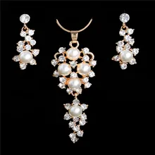 Винтажные Ювелирные наборы из искусственного жемчуга для женщин, свадебное ожерелье из хрусталя, серьги золотого цвета, Африканский набор
