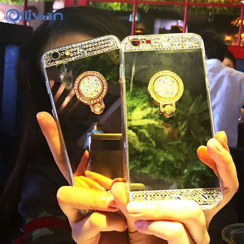 

Mirror Case For XiaoMi RedMi 4X Cases 3D Rhinestone Ring Holder Mirror Soft TPU Case For XiaoMi XioMi Redmi Note 4X 3 4 X Cover