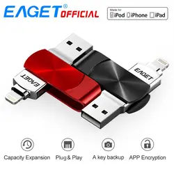 EAGET OTG USB флешка 64 г для iPhone X 8 7 Plus USB 3,0 Pen Drive 128 г флешка, переносной USB-накопитель mfi-контроллеров интерфейсом USB для iPad портативных ПК