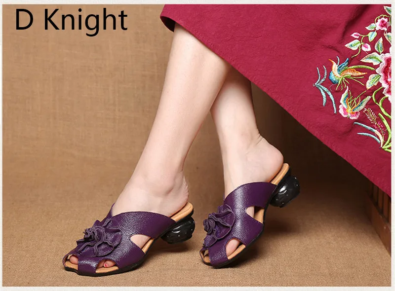 Comfortable Women Slides 2018 New Fashion Genuine Leather Slip On Summe Slippers Black Women Beach Sandals High Heel Shoes Woman (12)