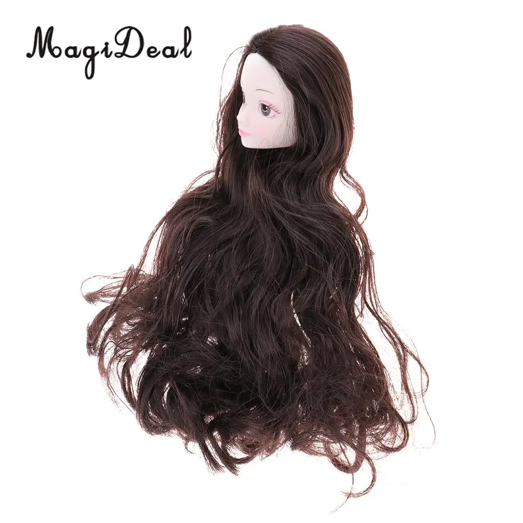 1/6 Female BJD Doll Brown Hair 3D Eyes Head Sculpt Ball-Jointed Doll Body Parts DIY Girl Doll Accessory White Skin Tone