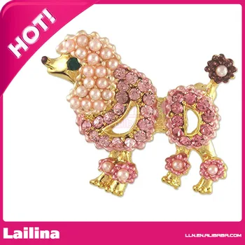 

Women's Crystal Pink Pearl Poodle Dog Brooch Pin 35*28mm