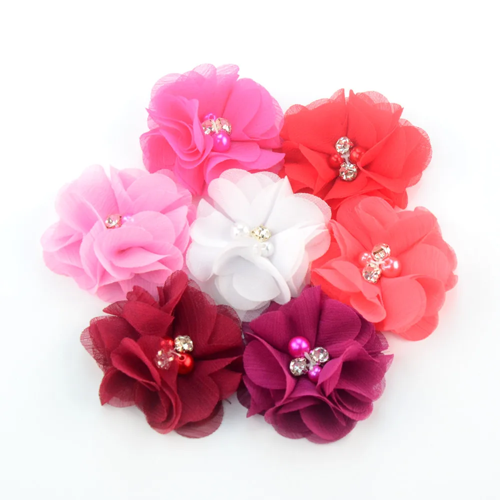 9 CM Chiffon Flower Rhinestones /& Pearl Center Headband Supplies Headband Flower Wholesale flower
