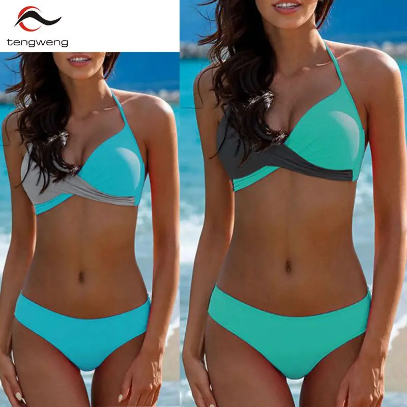 

2019 Sexy Solid Push Up Bikini Set Plus Size Swimwear Women Swimsuit Female Brazilian Biquini bandage Bathing Suit BeachwearXXL