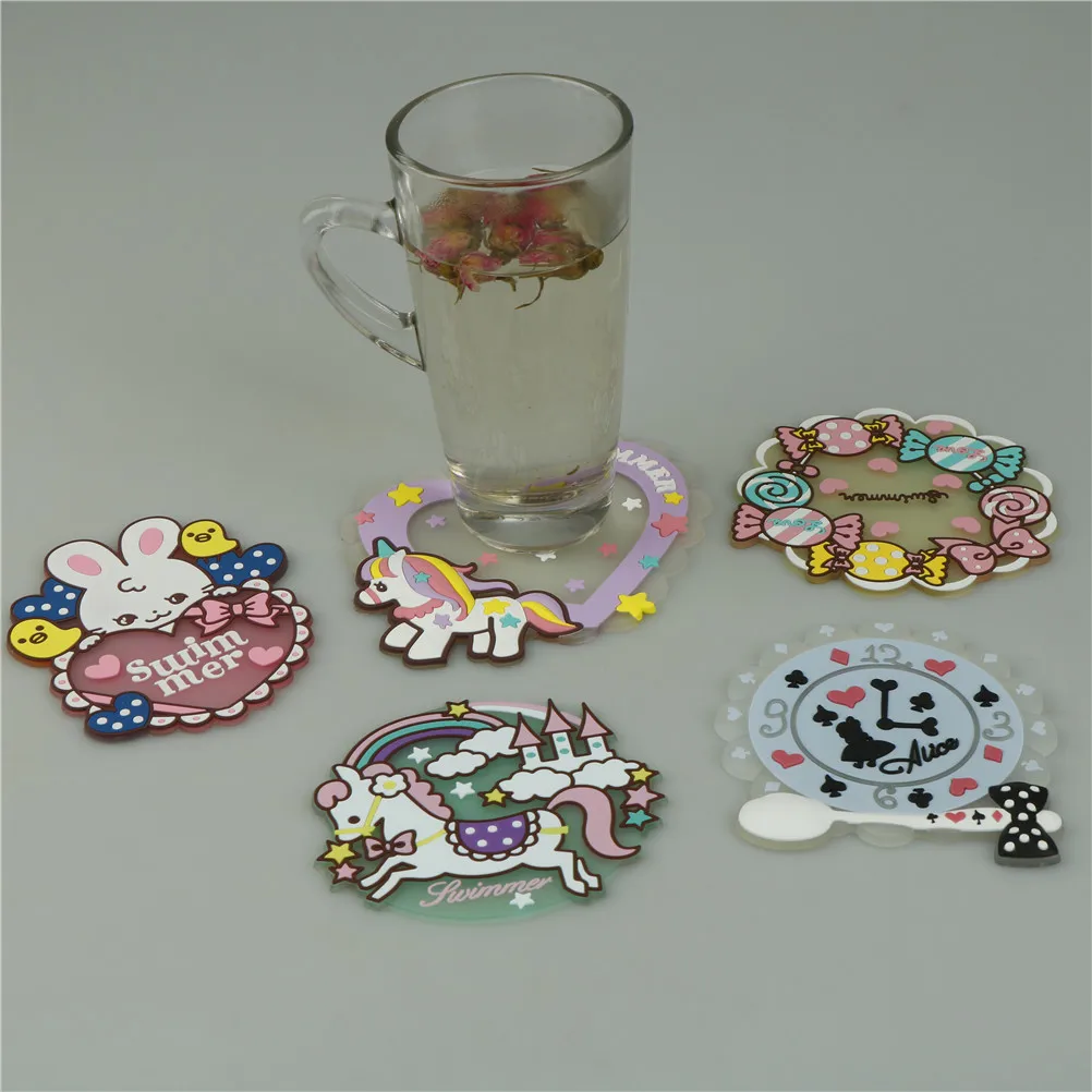 

Silicone Unicorn Alice Drink Coasters Glass Cup Pads Mats Tableware Kitchen Dinnerware Insulation Pad Kawaii Cartoon