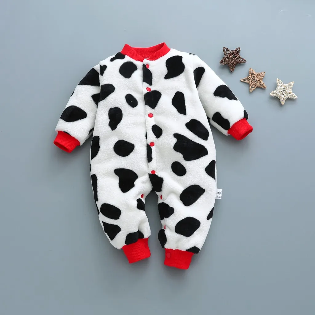 Baby Girls Boys Thick Romper Warm Winter Newborn Infant Baby Cartoon Leopard Fleece Jumpsuit Romper Soft Pajamas Clothes