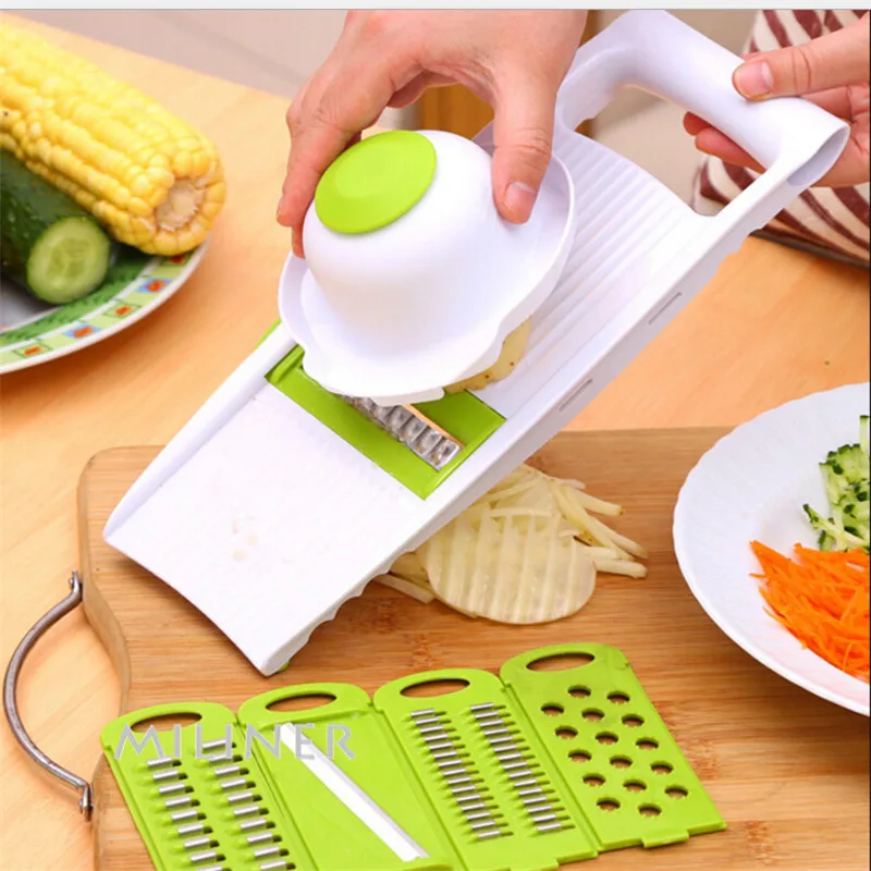 

Adjustable Mandoline Slicer with 4 Interchangeable Stainless Steel Blades -Vegetable Cutter Peeler Slicer Grater Julienne Slicer