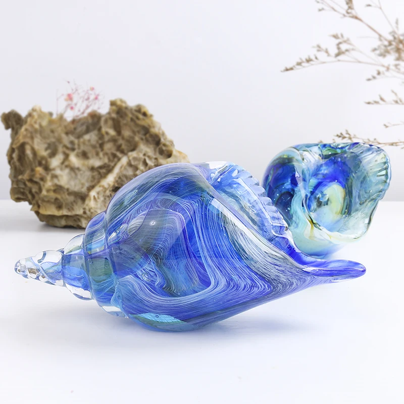 H&d Large Glass Conch Sea Shells Hand Blown Glass Animal Sculpture H&d Large Glass Conch Sea Shells Hand Blown Glass Animal Sculpture