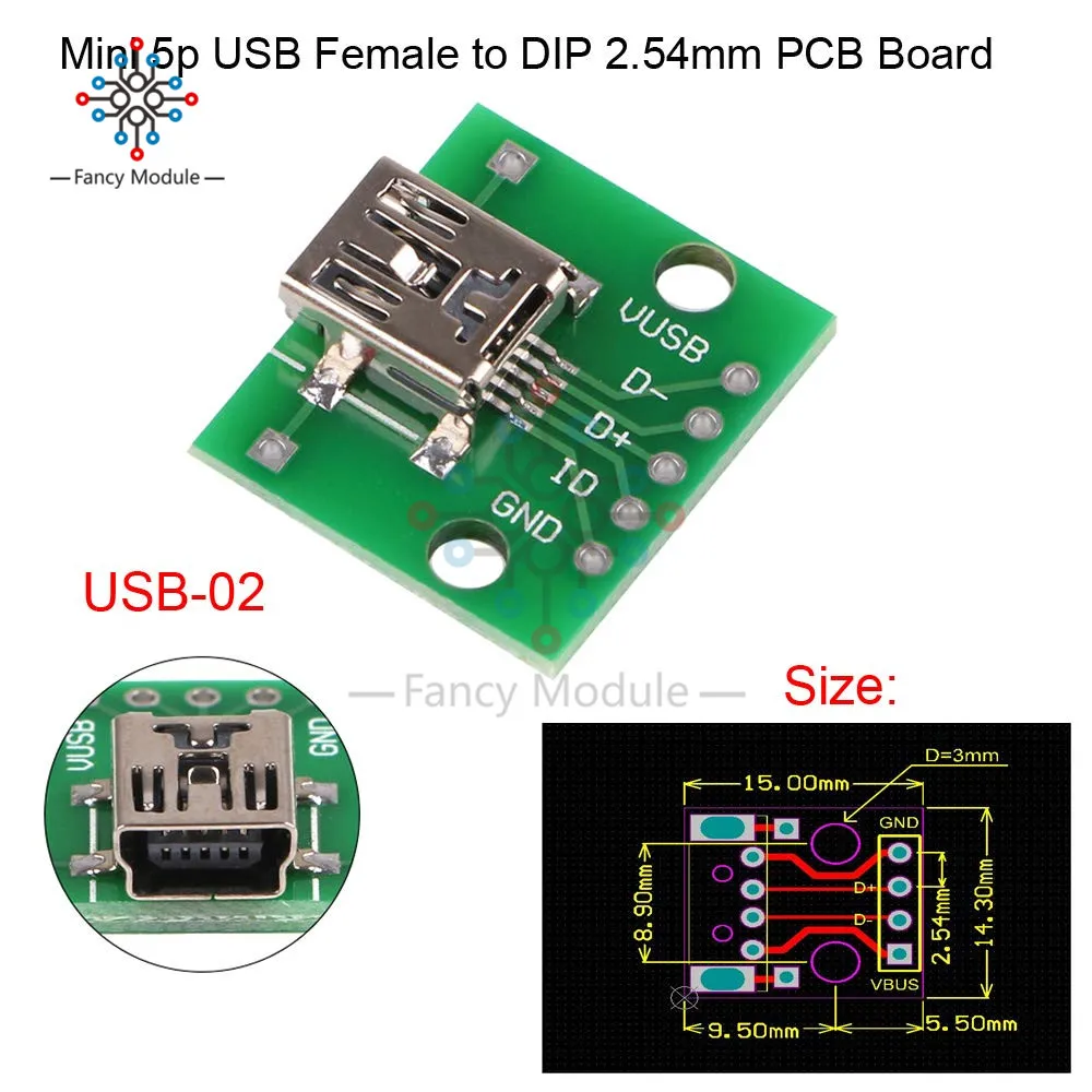 Micro USB Female, Mini USB, USB A Male, USB 2,0, 3,0 A Female, USB TypeB interface to 2,54 мм DIP PCB конвертер адаптер Breakout Board