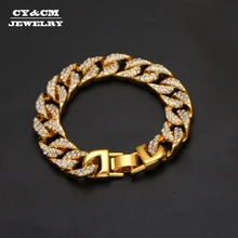 13 мм для мужчин s Роскошный Браслет из горного хрусталя, браслеты из сплава, тяжелые браслеты-цепочки в Кубинском стиле, хип-хоп, панк украшения для мужчин и женщин 8"