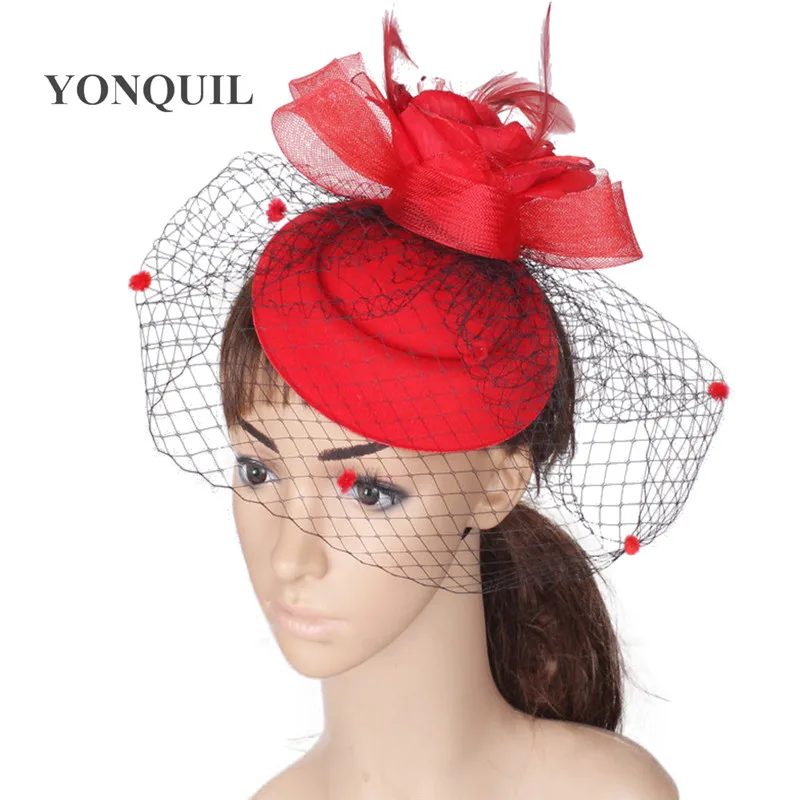 Red Fascinator Base Elegant Women 