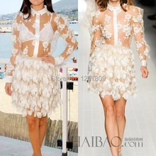 Новинка года; кружевное платье с высокой горловиной и цветами ручной работы; ТРАПЕЦИЕВИДНОЕ ПЛАТЬЕ С Длинными Рукавами; короткое платье знаменитостей