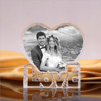 

Photo Crystal Frame Custom Heart Iceberg Wedding Birthday Gift Bedroom Ornament Personalized picture frames Etched Glass Crafts