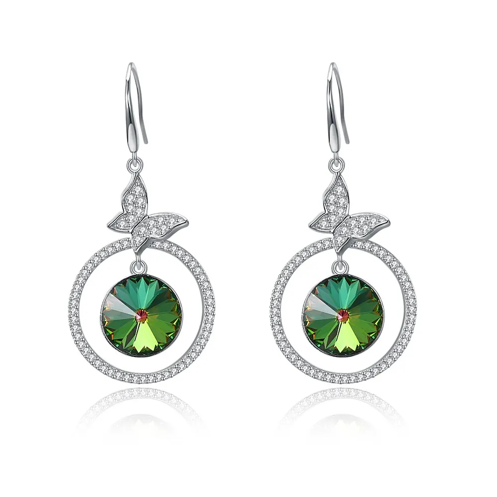 

INALIS New 925 Sterling Silver Crystals from Swarovski Swallow Cute butterfly Exaggerated Popular Round Circle Dangle Earrings