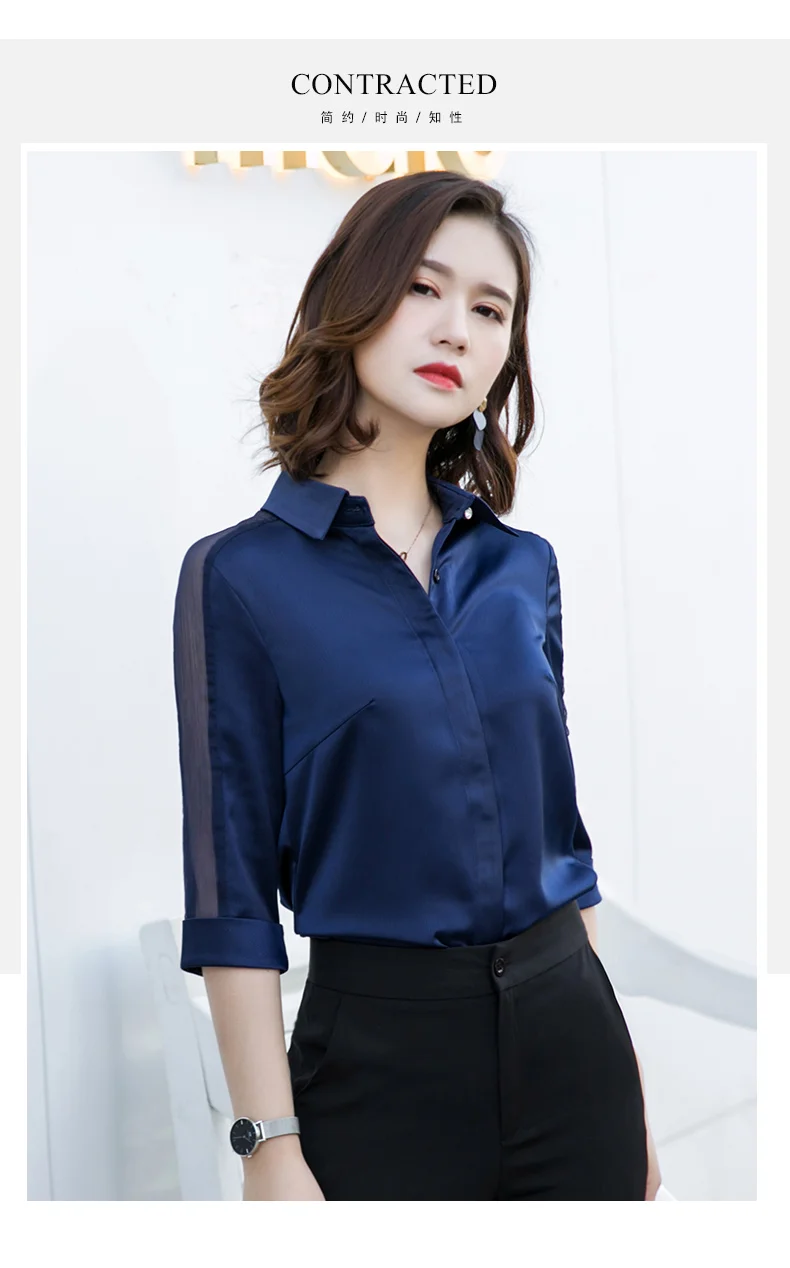 Fashion women Satin shirt Summer new half sleeve casual loose blouses office ladies plus size work wear tops