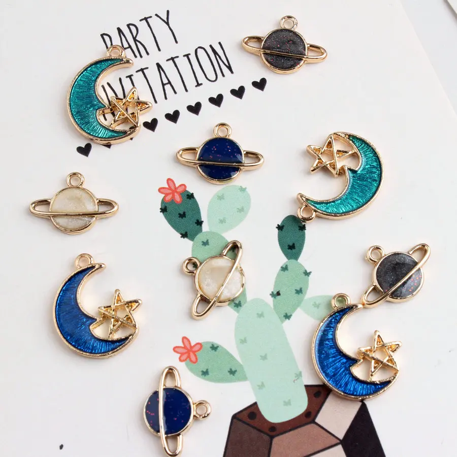 

5pcs/lot High Quality Charms Moon Star Universe Planet Charm Bracelet Necklace Pendants DIY Jewelry Accessories
