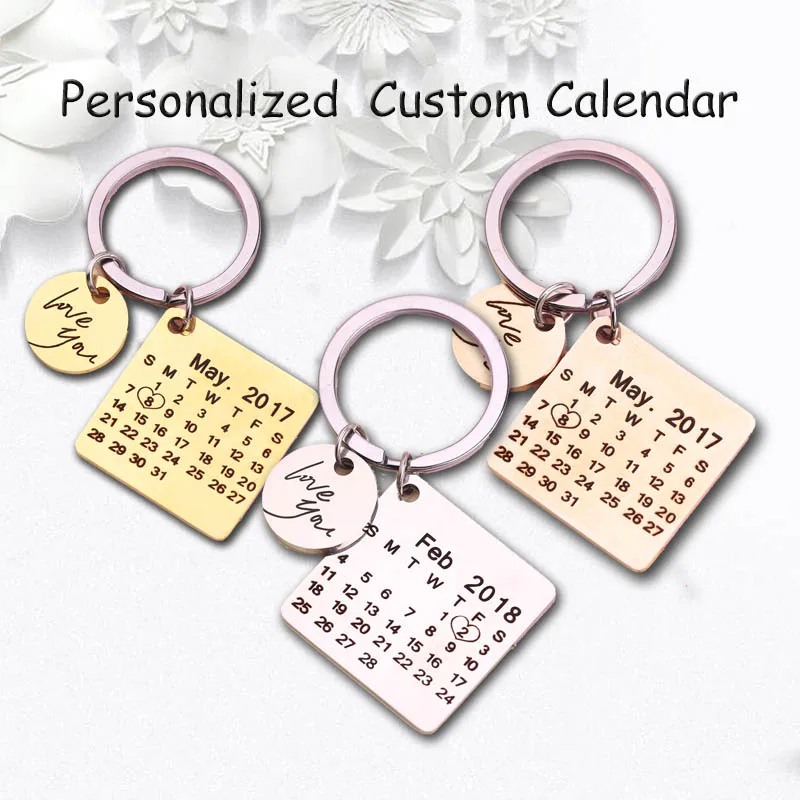 Personalized Calendar Keychain Hand Carved Calendar Highlighted with