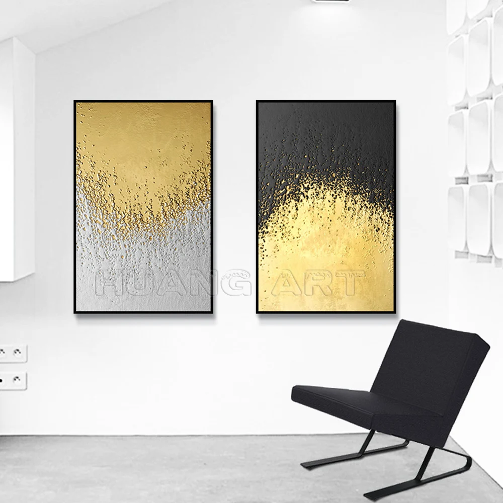 Billige Großhandel Handmade Gold oder Silbrig Farbe Ölgemälde auf Leinwand für Decor Handgemalte 3D Vergoldung Landschaft Textur Malerei