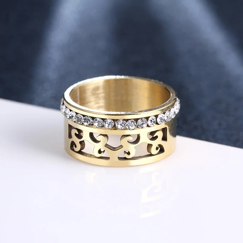 CACANA Stainless Steel Rings For Women Hollow Full Circle Of Zircon Engagement Fashion Jewelry Rings For Male Party