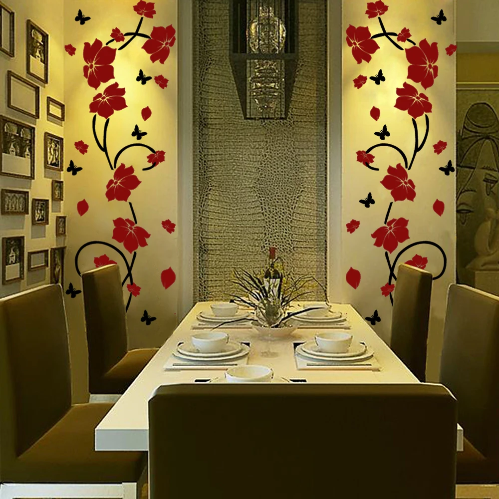 Günstig Vinyl Wandaufkleber Vine Baum Blume Schlafzimmer Kunst Schmücken Wandbild Kühlschrank Aufkleber Schmetterling Aufkleber für Wohnzimmer Wohnkultur J66