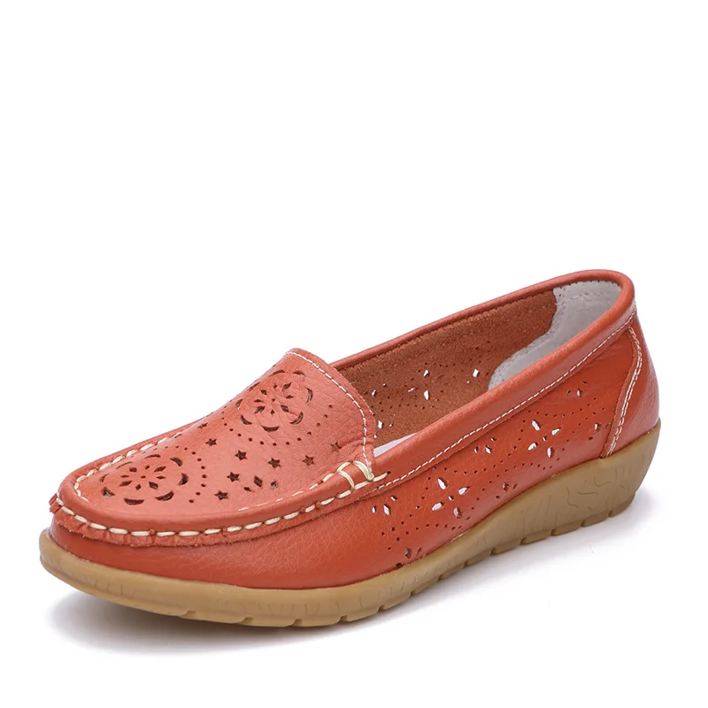 Г., летняя женская кожаная повседневная обувь Мокасины, лоферы для мам, мягкая обувь на плоской подошве для отдыха, женские балетки для вождения - Цвет: Оранжевый