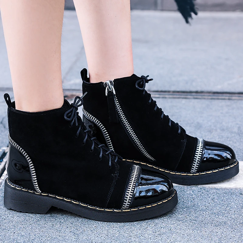 

LAPOLAKA 2018 wholesale patent leather kid suede ziper decoration martin Boots Women Shoes leisure Woman ankle Boots
