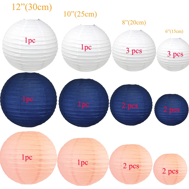 20 шт "-12" белый темно-синий персиковый китайский бумажный фонарик разных размеров цвета лампион для свадебной вечеринки подвесной фонарь e Декор