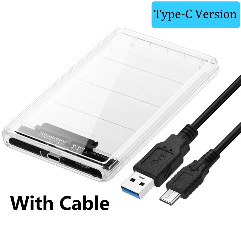 2," USB 3,0 SATA Hd коробка HDD жесткий диск Внешний HDD корпус прозрачный чехол инструмент бесплатно 5 Гбит/с Поддержка 2 ТБ UASP протокол - Цвет: With Cable