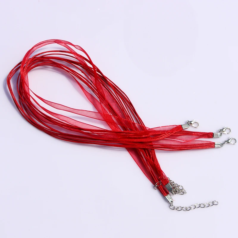 100pcs/lot 18Inch Red Silk Organza Ribbon Necklace Strap Cord Chain Necklace Cord with Lobster