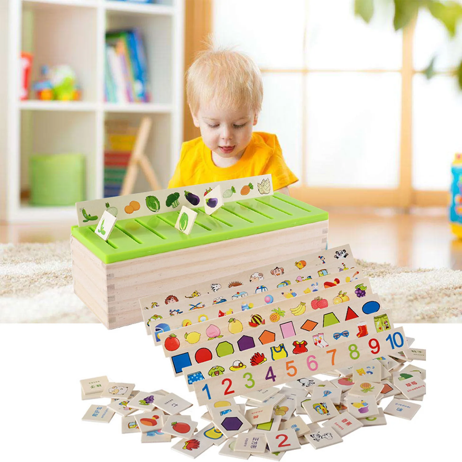 

Besegad Montessori Early Educational Puzzle Toy Wood Sorting Classification Matching Box Kids Number Fruit Chinese Cognitive Toy
