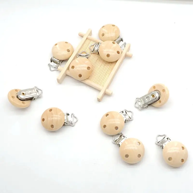 

Chenkai 5PCS Baby Pacifier Clip Natural Wood Pacifier Clips Wooden Dummy Wooden Holder For Infant Diy Soother Clasps Accessories