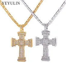 Модный из сплава серебристый золотистый цвет полная подвеска в форме Креста ожерелье мужской Макси эффектное ожерелье ювелирный подарок