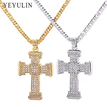 Trendy Alloy Silver Gold Color Full Crystal Cross Pendant font b Necklace b font Male Maxi