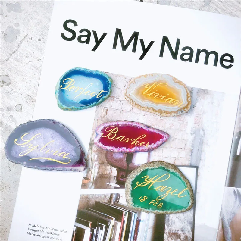 

5pcs lot Custom name agate stone keychain table number Wedding hen night party gift Maid of honor bridesmaid gifts