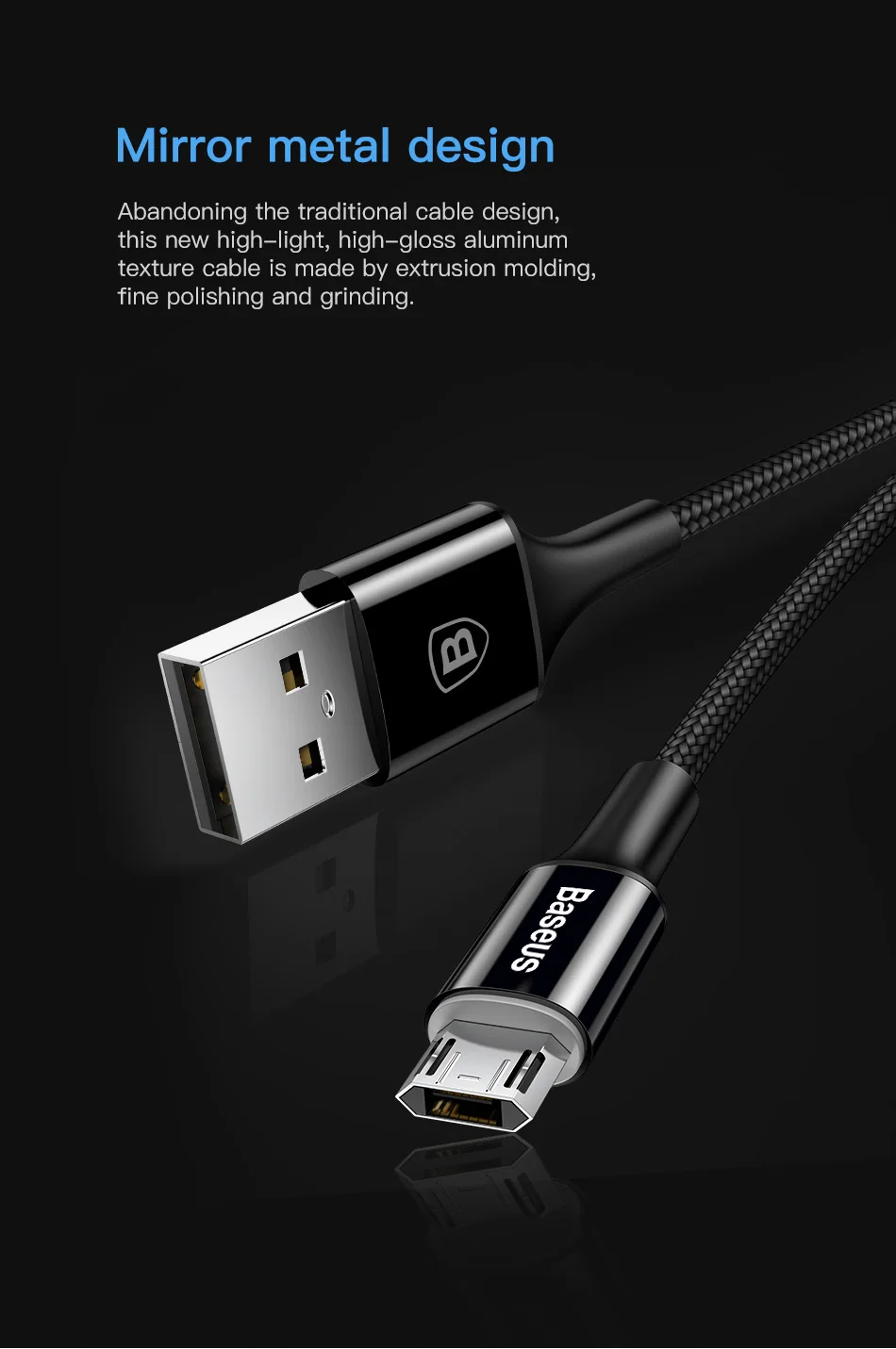 Двусторонний Micro USB кабель Baseus для samsung S7 светодиодный зарядный кабель Micro usb для мобильного телефона Xiaomi Redmi 4X Note 4